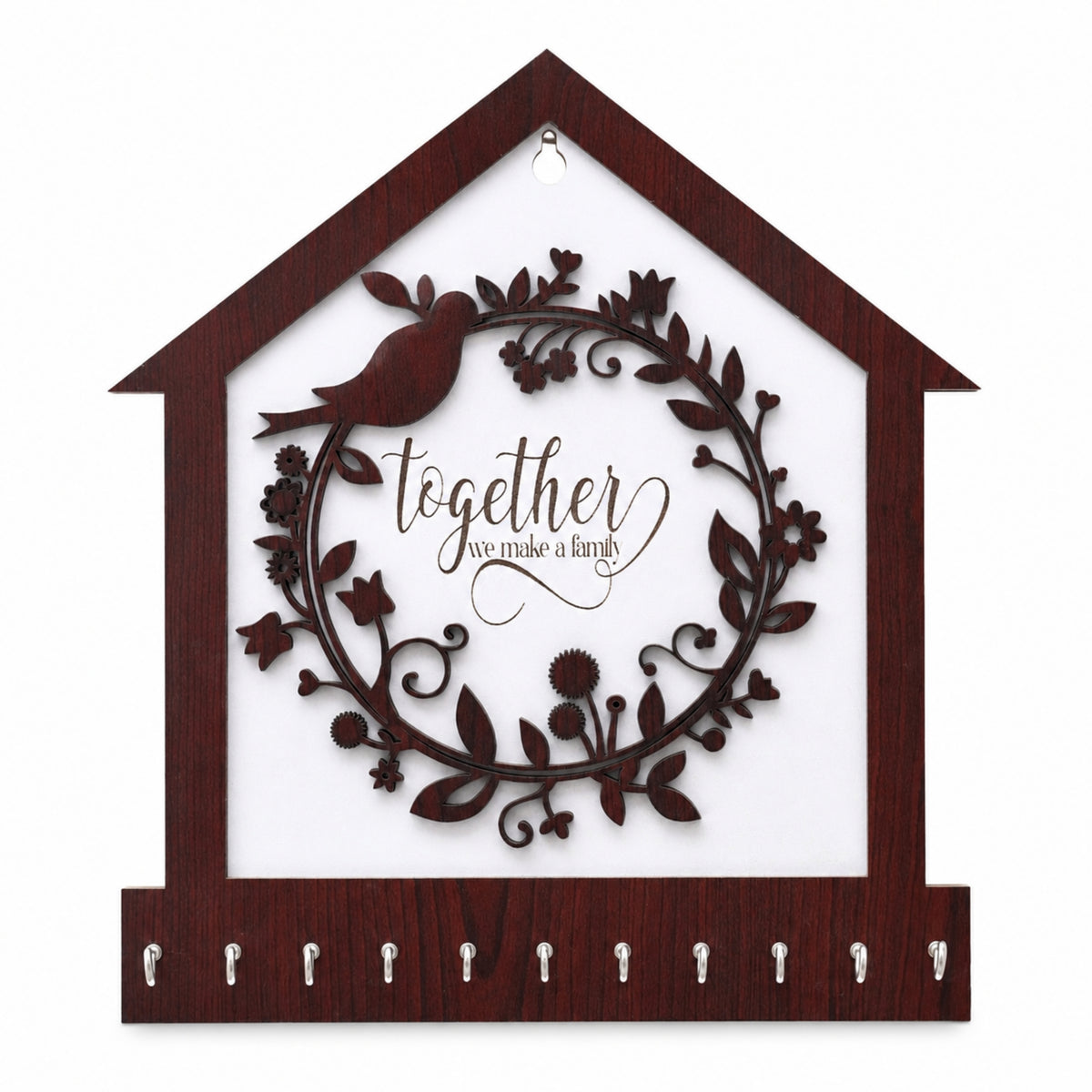 Together Family Wooden Key Hanger – White & Brown, 11 Hooks