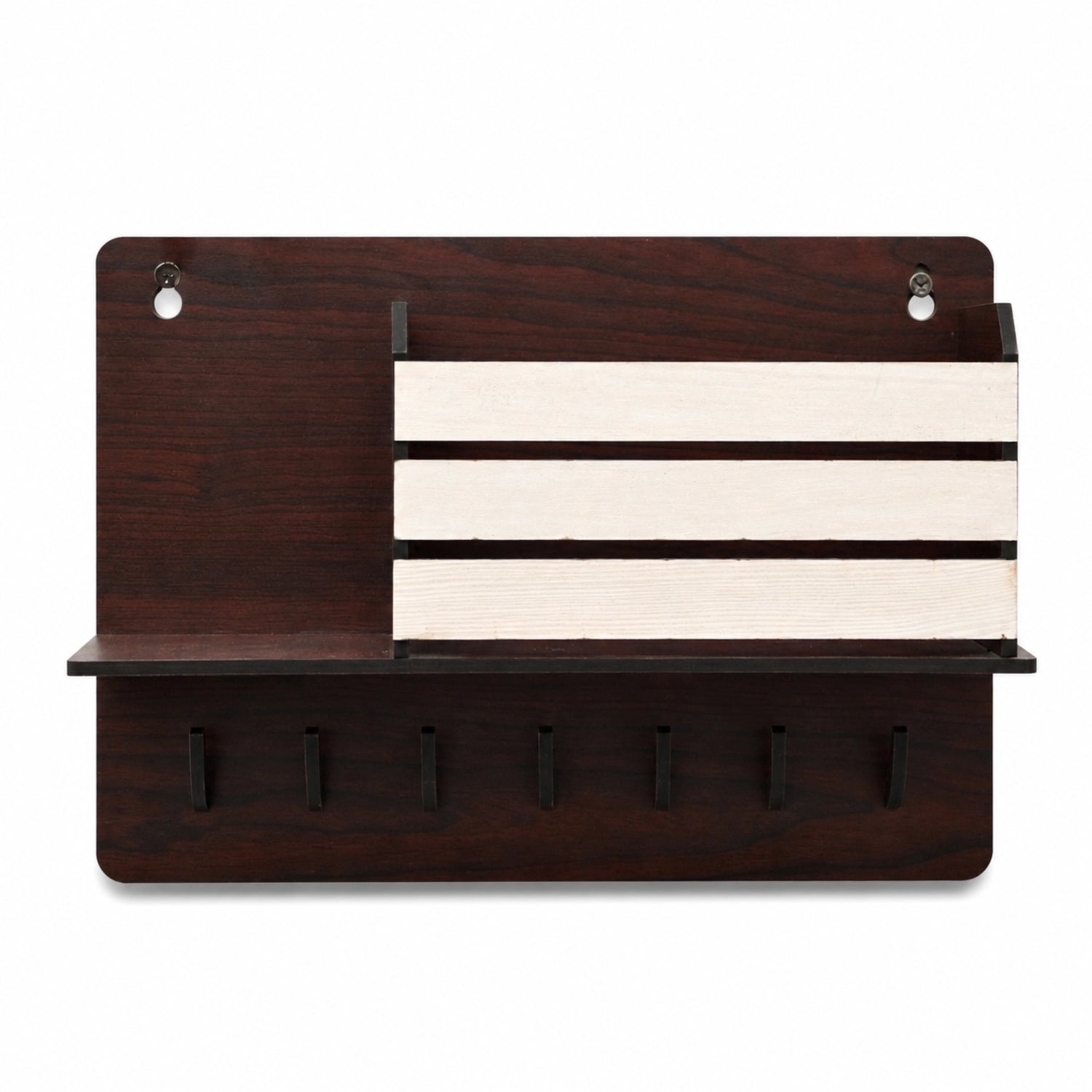 Wall Mounted Wooden Key Holder with 6 Hooks &amp; Storage Shelf | Modern Key Hanger for Home | Brown &amp; White Key Organizer by Venlay Wood