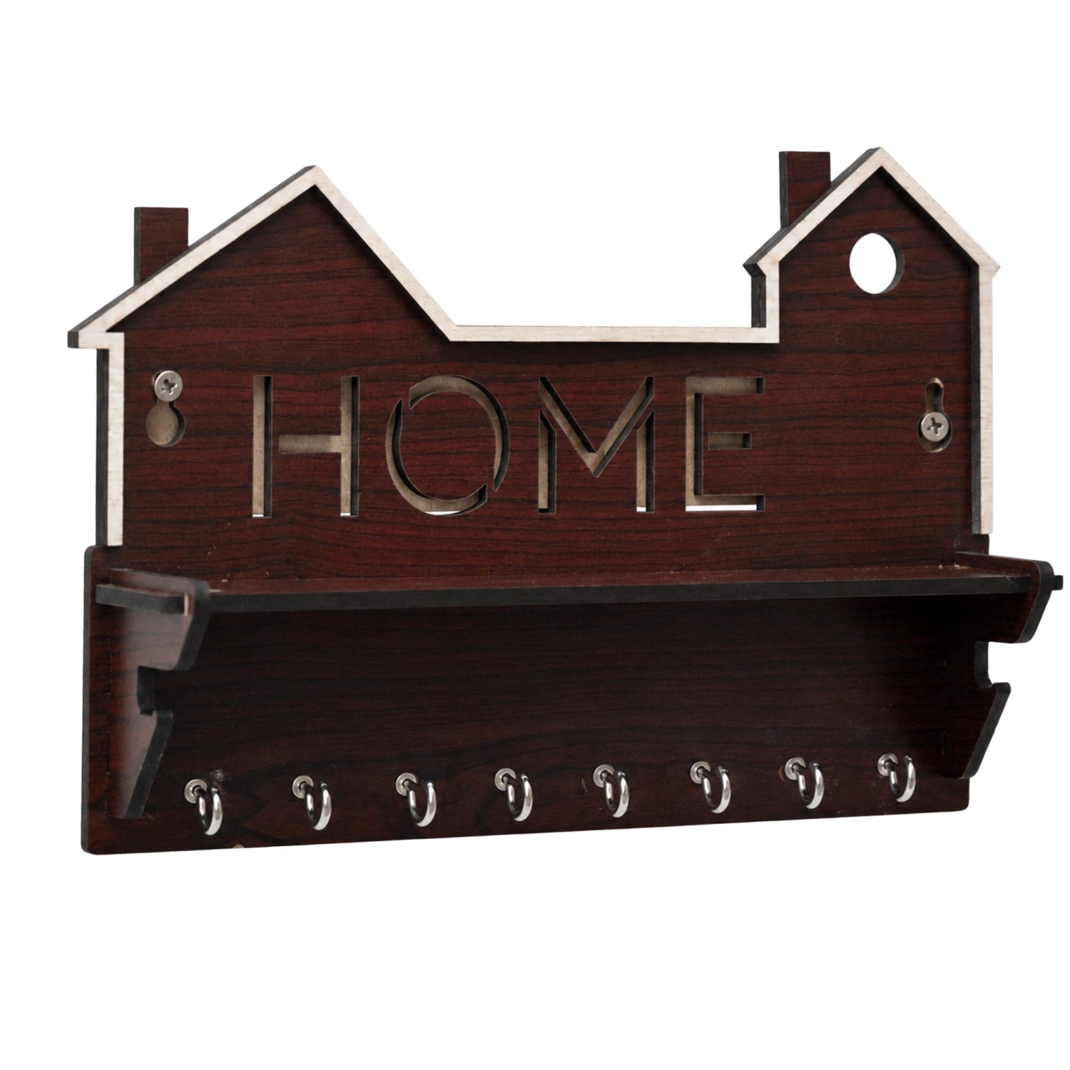Wooden Home Key Holder with Shelf for Wall | Rosewood Finish Key Hanger with 8 Hooks | Wall Mounted Key Organizer by Venlay Wood