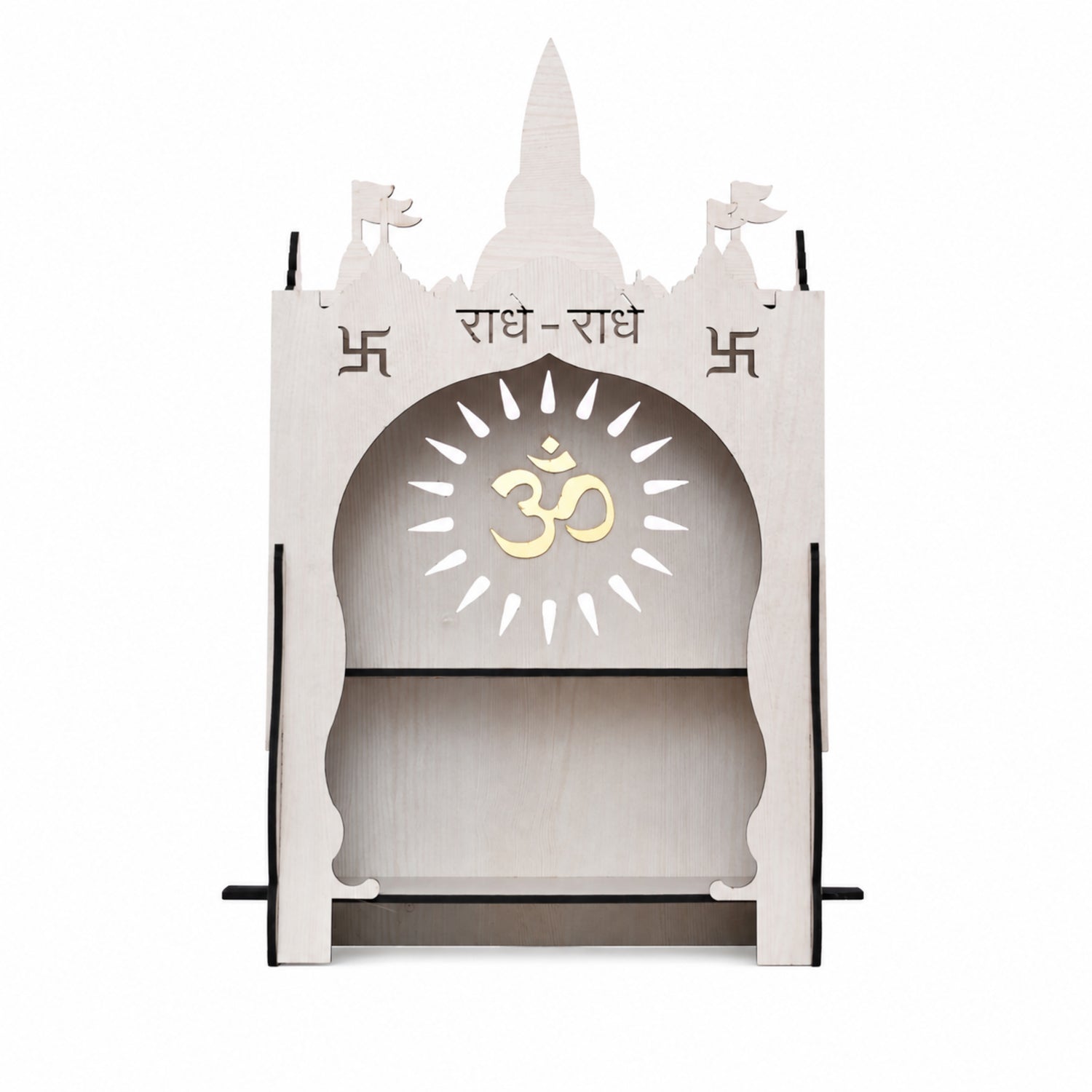 Premium Wooden Home Mandir with Traditional Shikhar Dome | Compact Pooja Temple for Home | White Finish | Venlay Wood