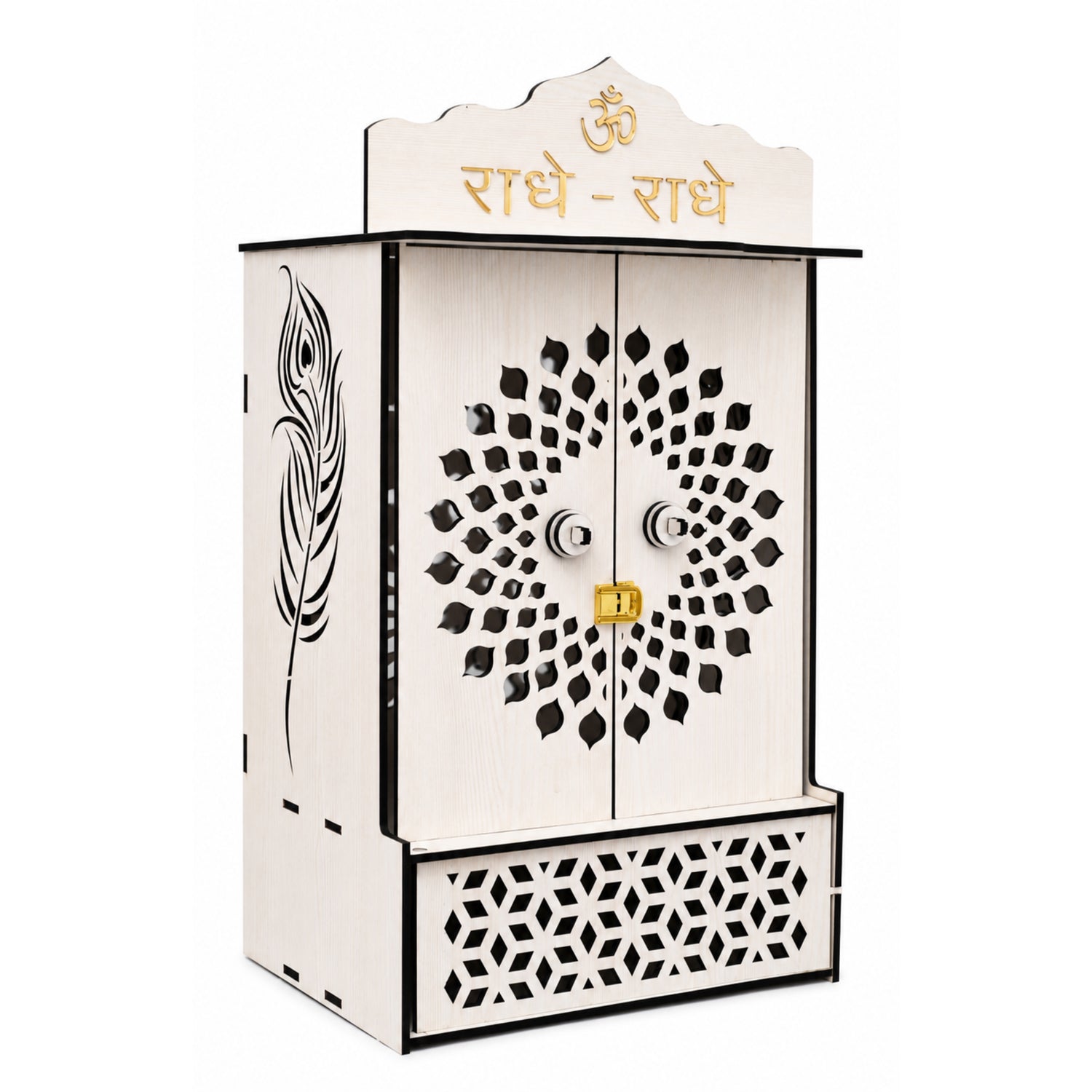 Premium Wooden Home Mandir with Openable Doors & Storage Drawer | Wall Mounted Pooja Temple | White Finish | Venlay Wood