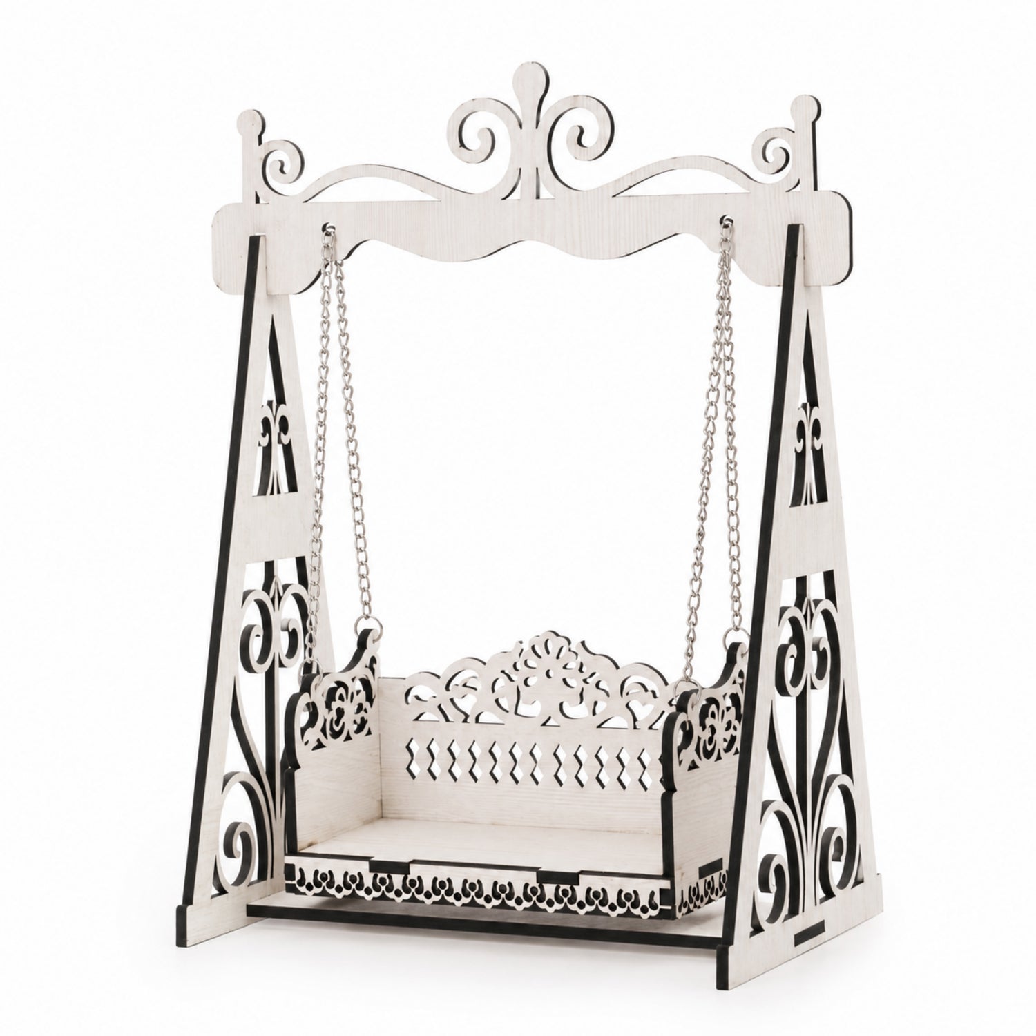 Premium Wooden Jhula for Laddu Gopal & Pooja Idols | Decorative White Swing Temple | Highland Pine Finish | Venlay Wood