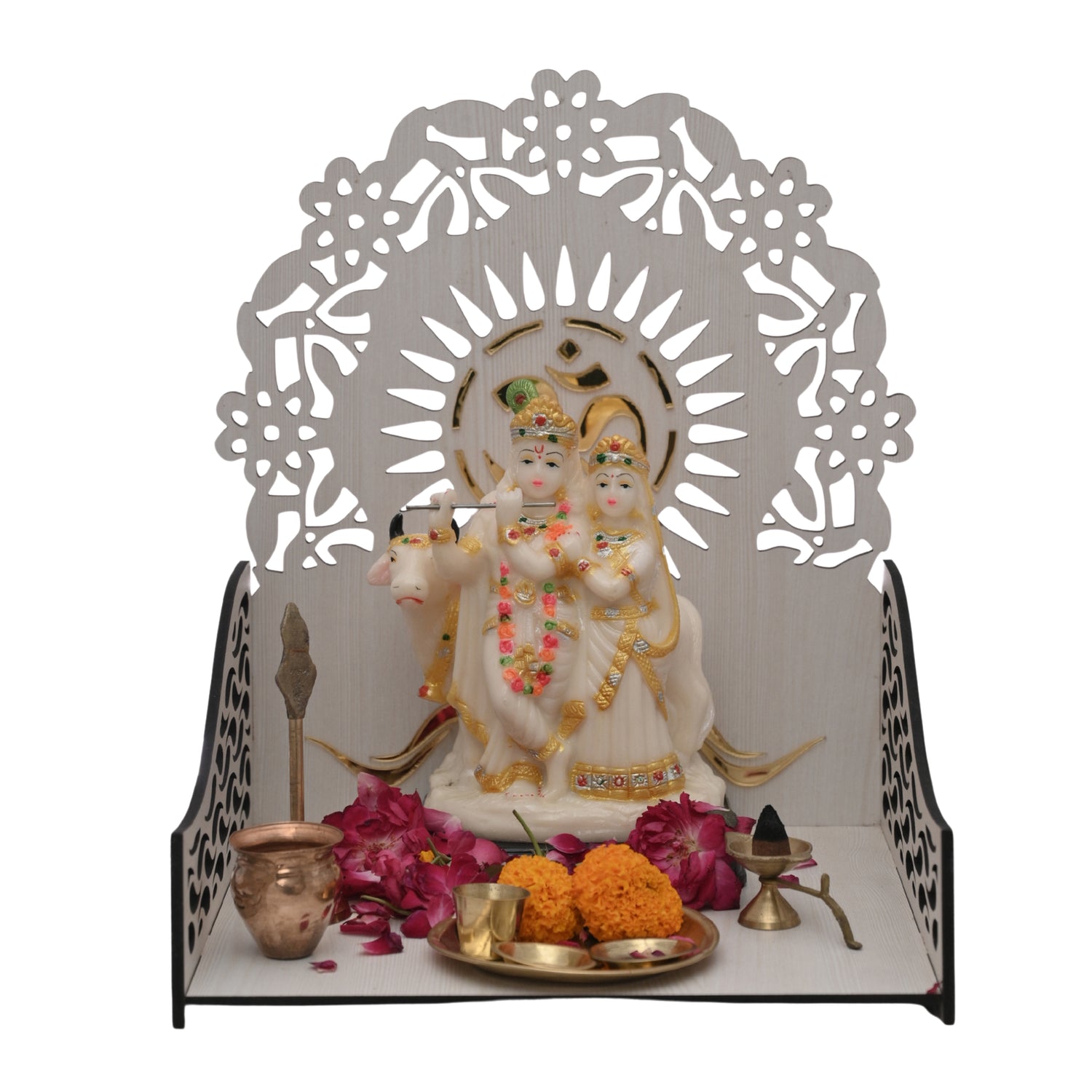 Premium Wooden Singhasan for Laddu Gopal | Decorative Wooden Temple for Idols | White Finish | Venlay Wood