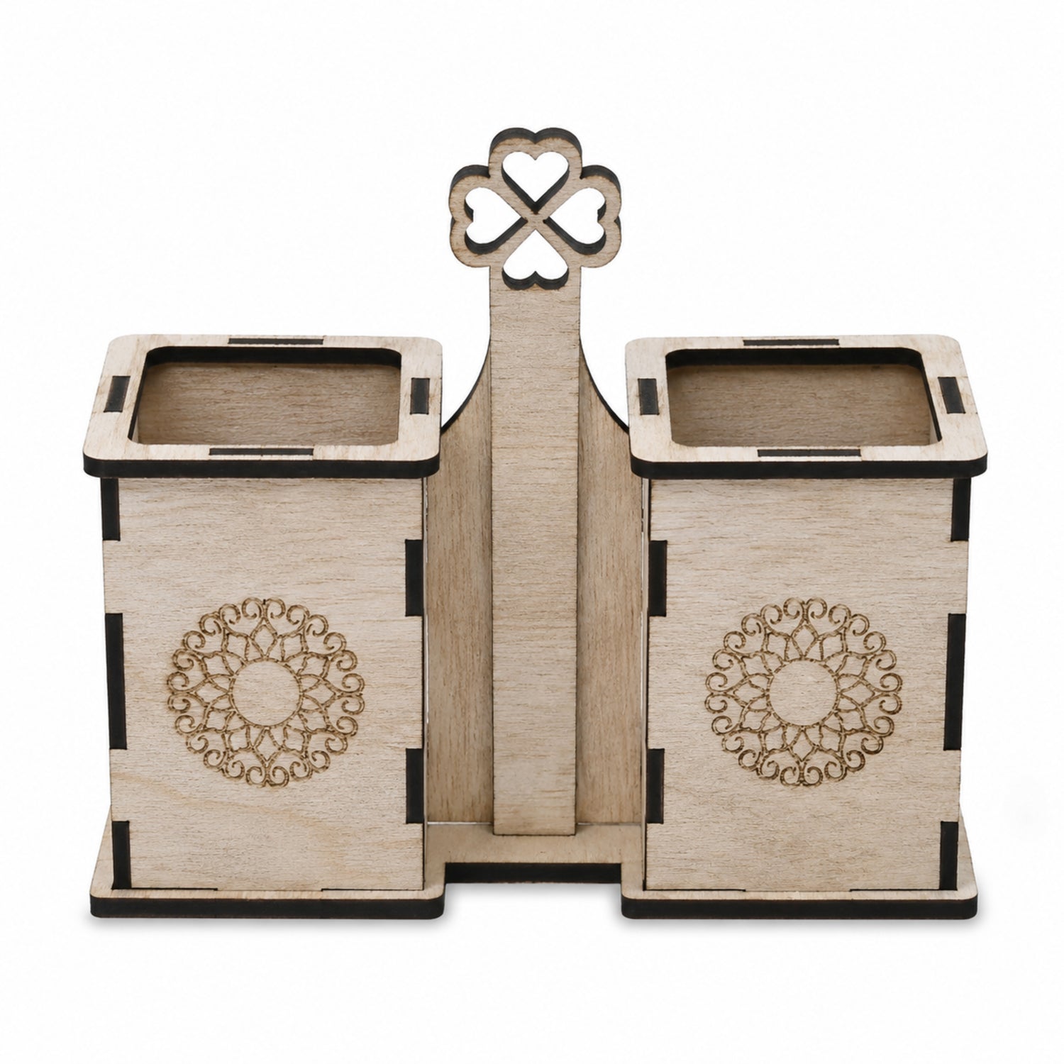 Handcrafted Double Wooden Pen Holder | Desk Organizer for Office & Study Table