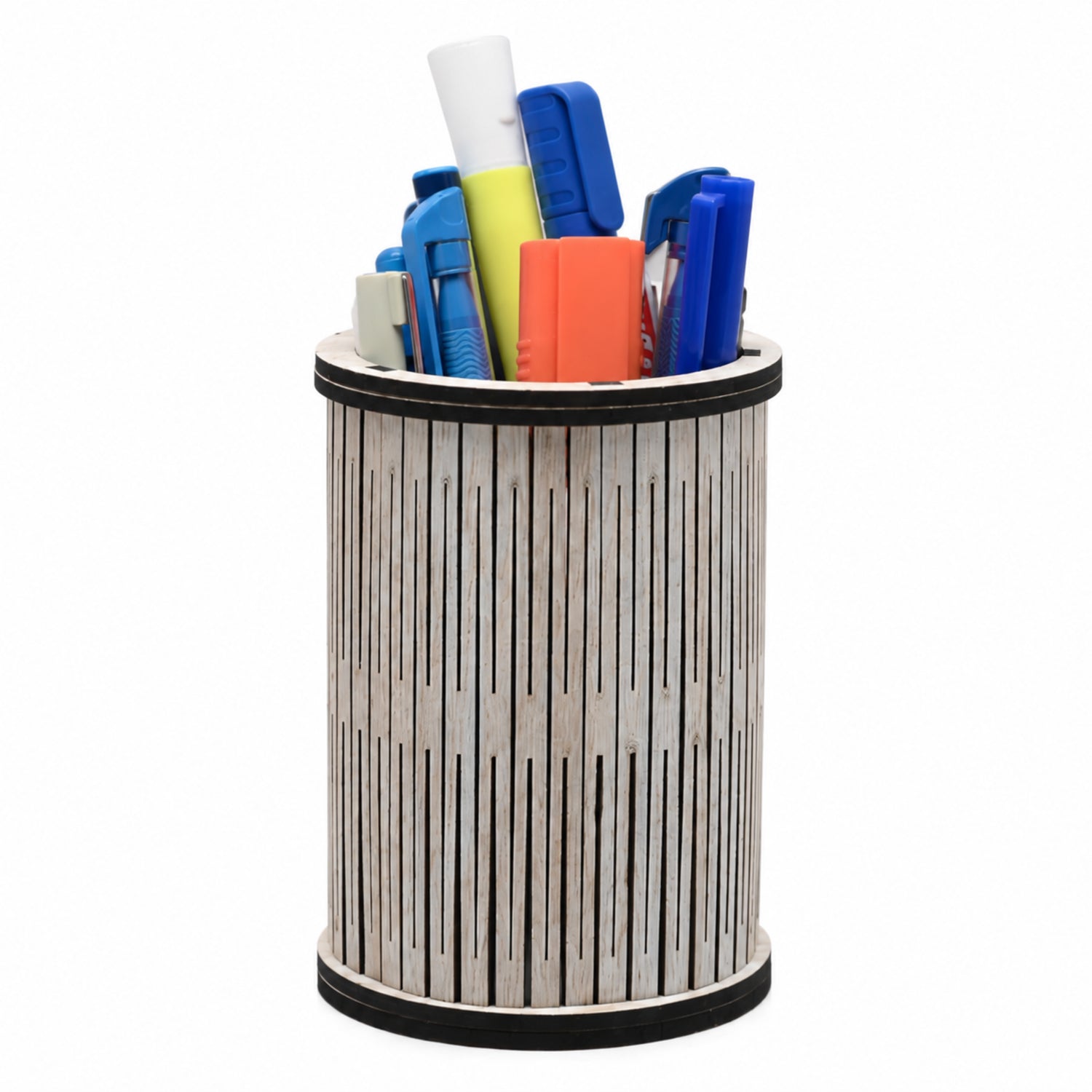 Round Wooden Pen Holder for Desk | Minimalist Stationery Organizer