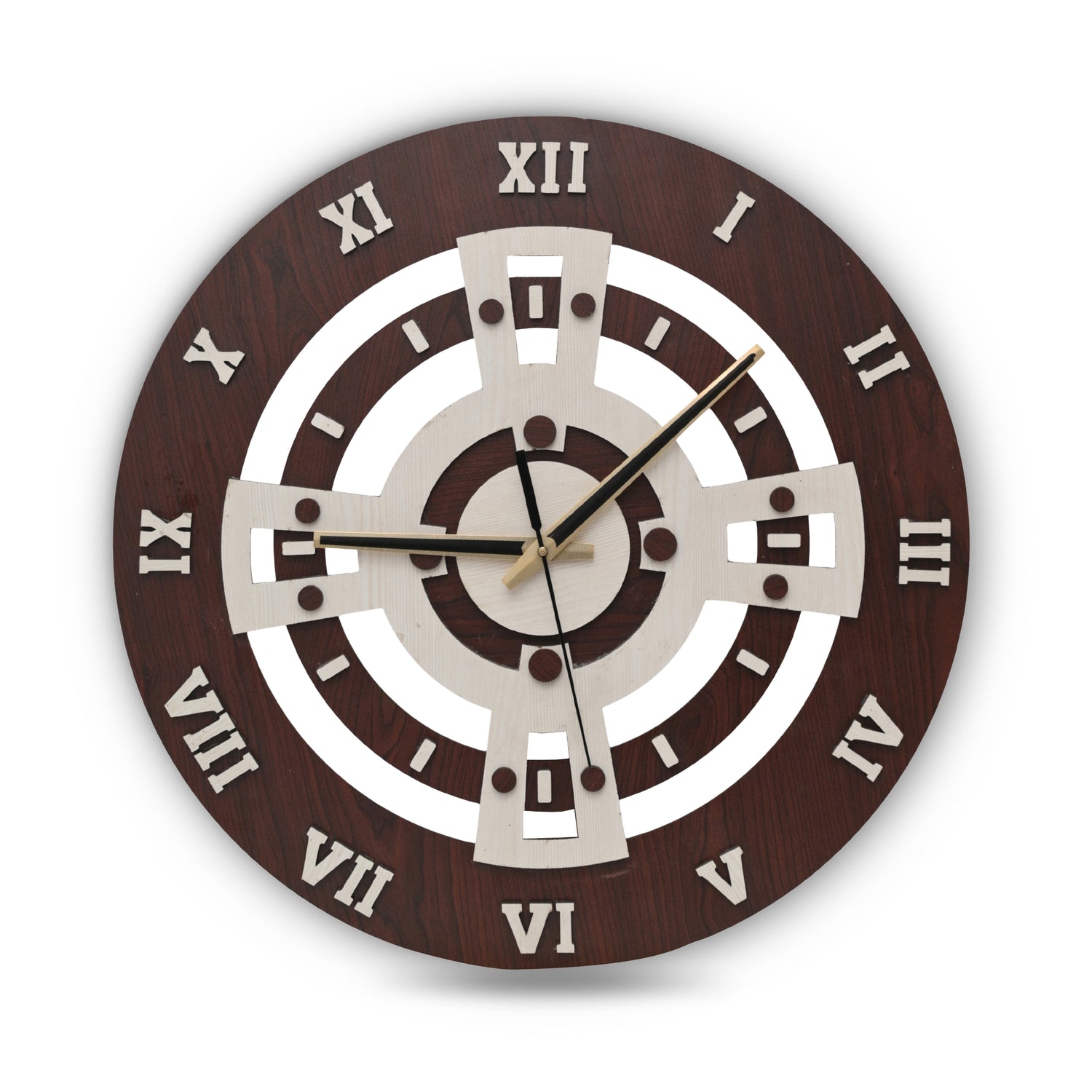 Premium Wooden Wall Clock with Roman Numerals | Large Decorative Wall Clock for Living Room | Rose Wood & Rubber Wood Finish by Venlay Wood