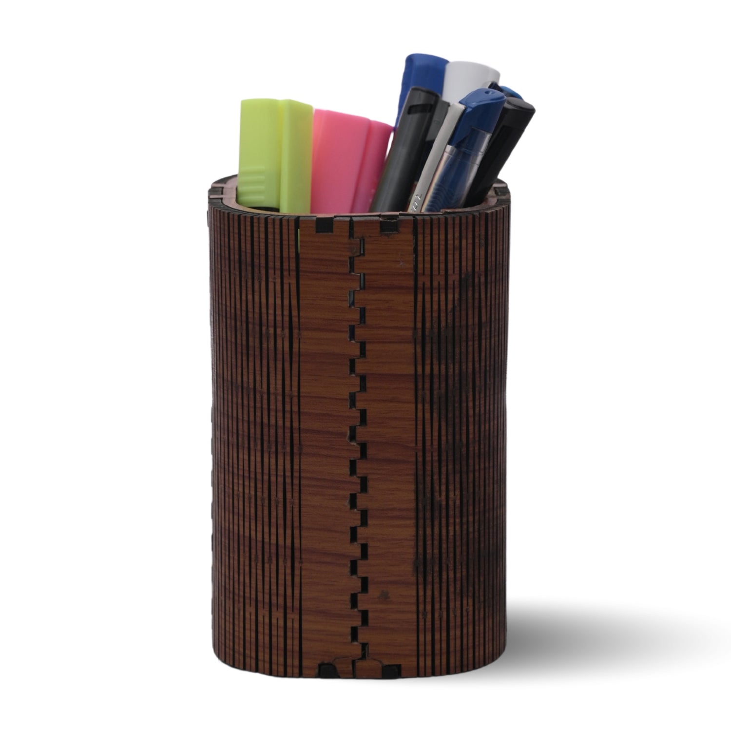 Handcrafted Wooden Pen Holder for Desk | Premium Desk Organizer & Pencil Stand | Teak Finish | Venlay Wood