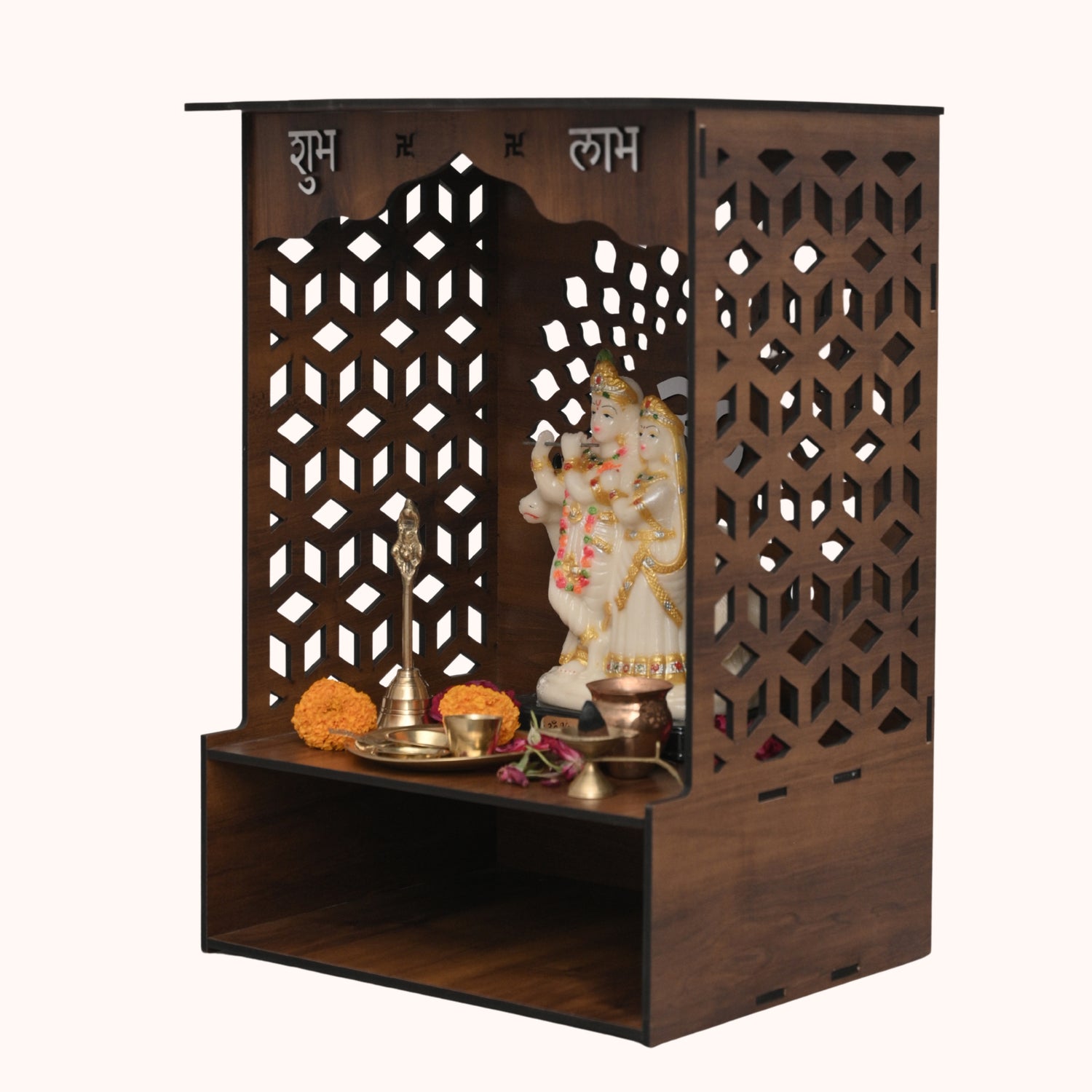 Premium Wooden Home Temple for Pooja Room | Brown Wooden Mandir for Home | African Cherry Finish | Venlay Wood