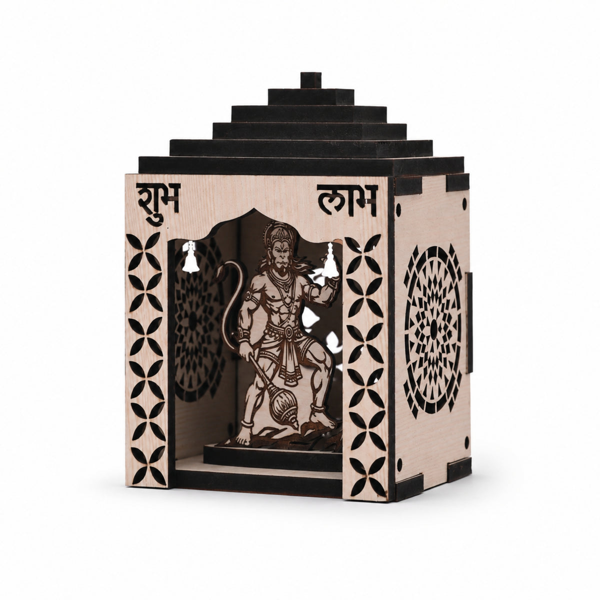 White Hanuman Ji Wooden Mini Temple with Stepped Roof