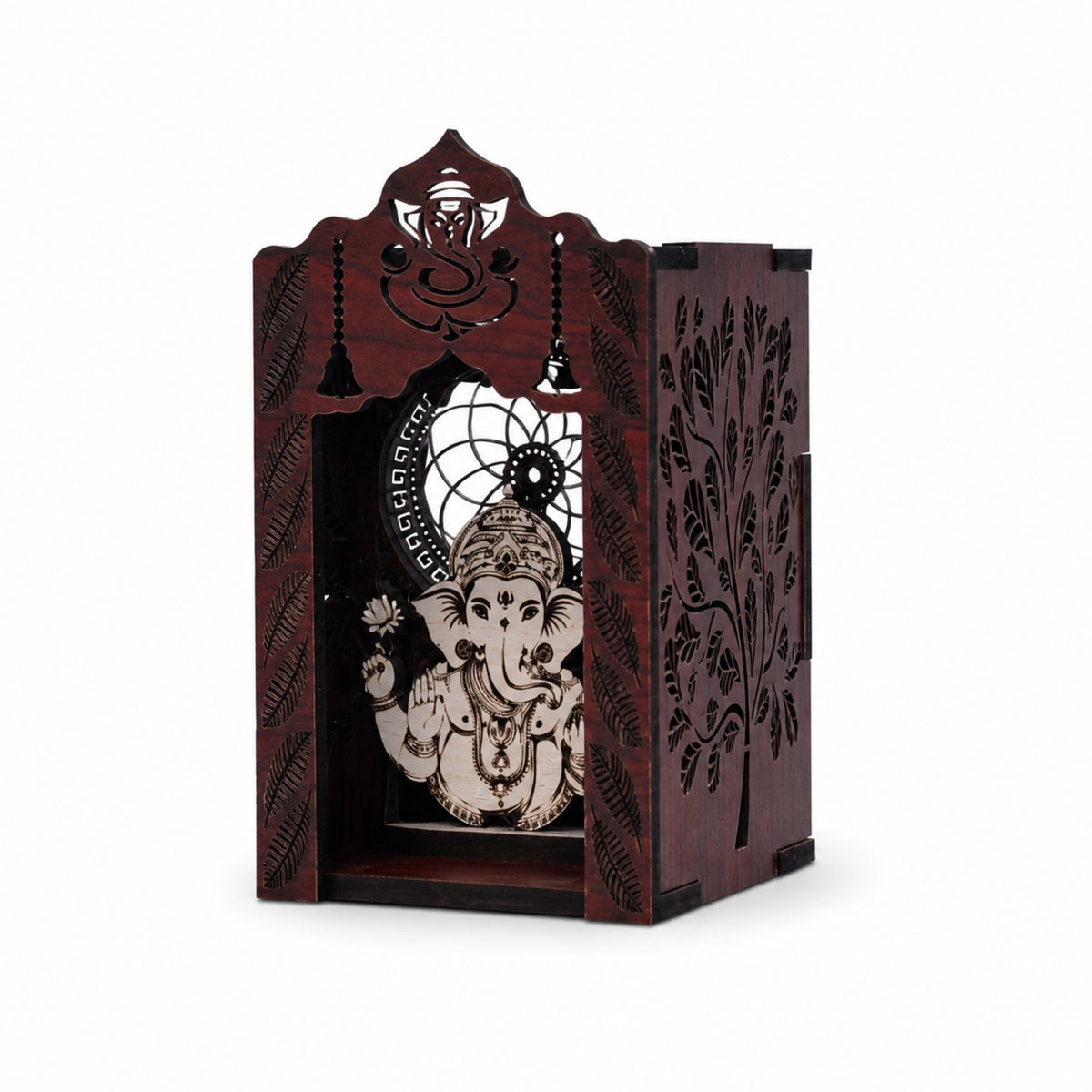 Ganesha Wooden Mini Temple with Ornamental Arch & Tree Cutwork
