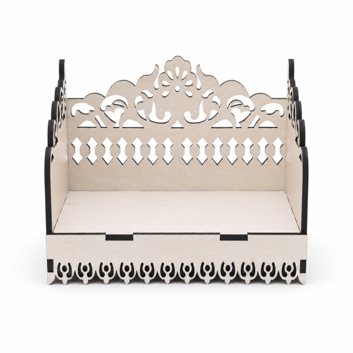 White Laddu Gopal Wooden Singhasan with Floral Backrest