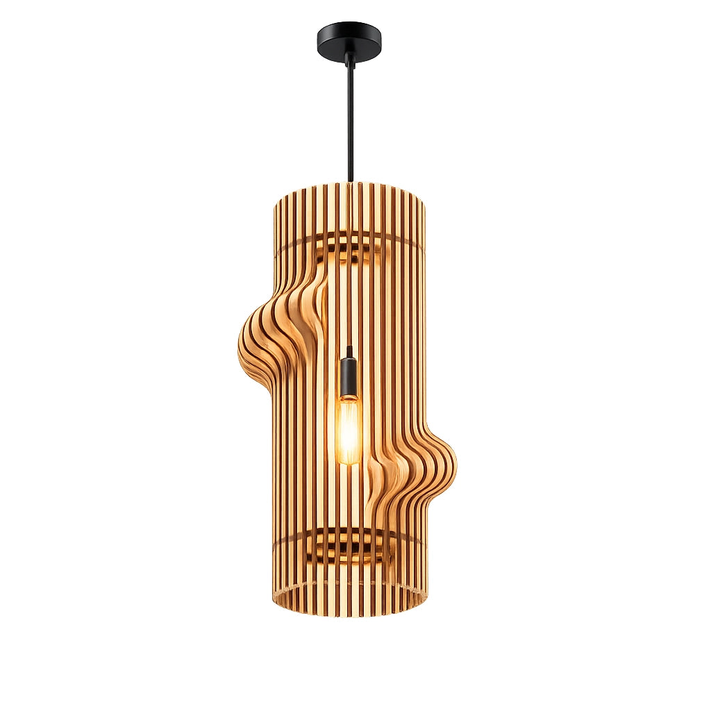 Aura Wave Wooden Hanging Lamp for Home Decor | Designer Ceiling Pendant Light in Highland Pine Finish | Modern Wooden Hanging Light by Venlay Wood