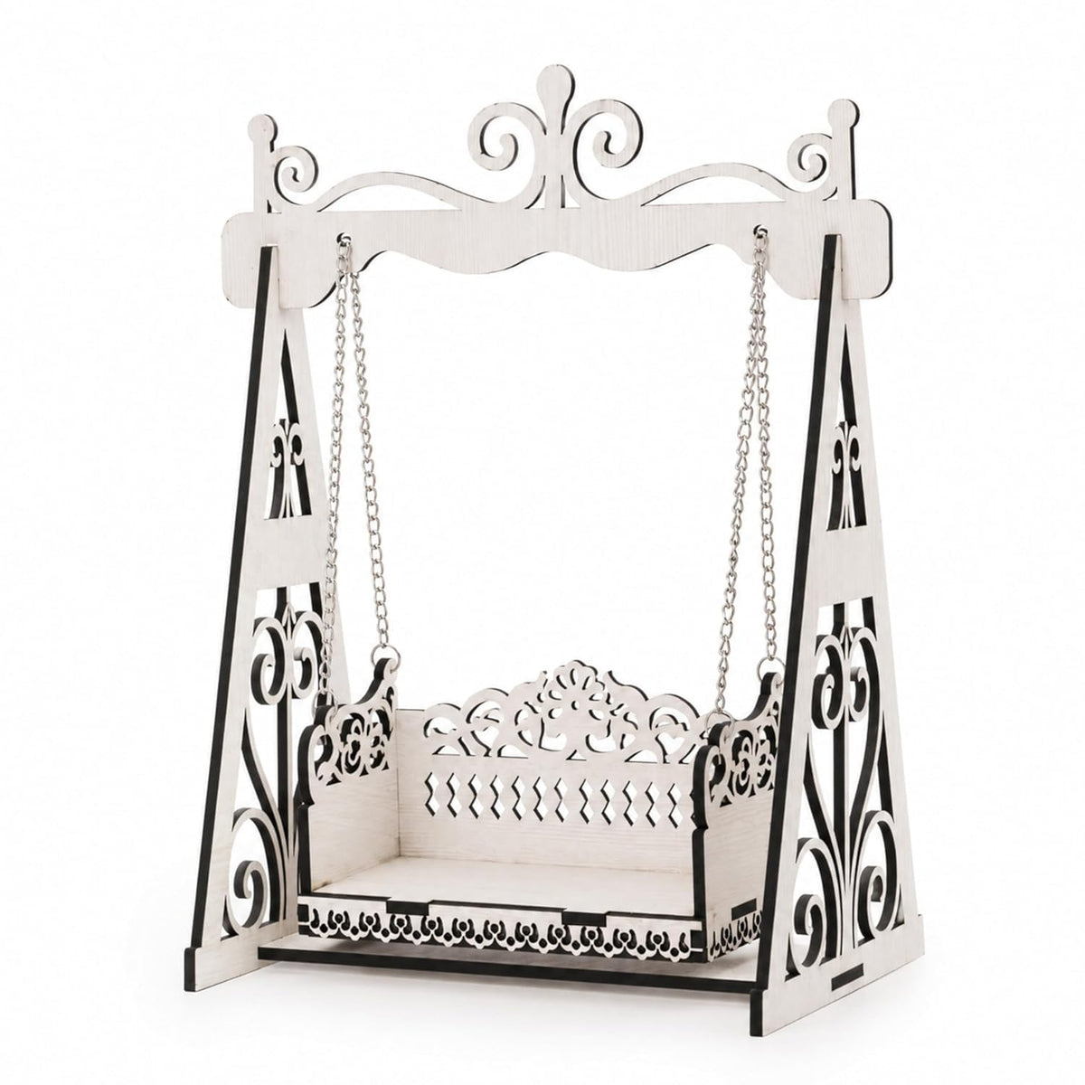 White Wooden Laddu Gopal Jhula with Floral Design | Venlay Wood
