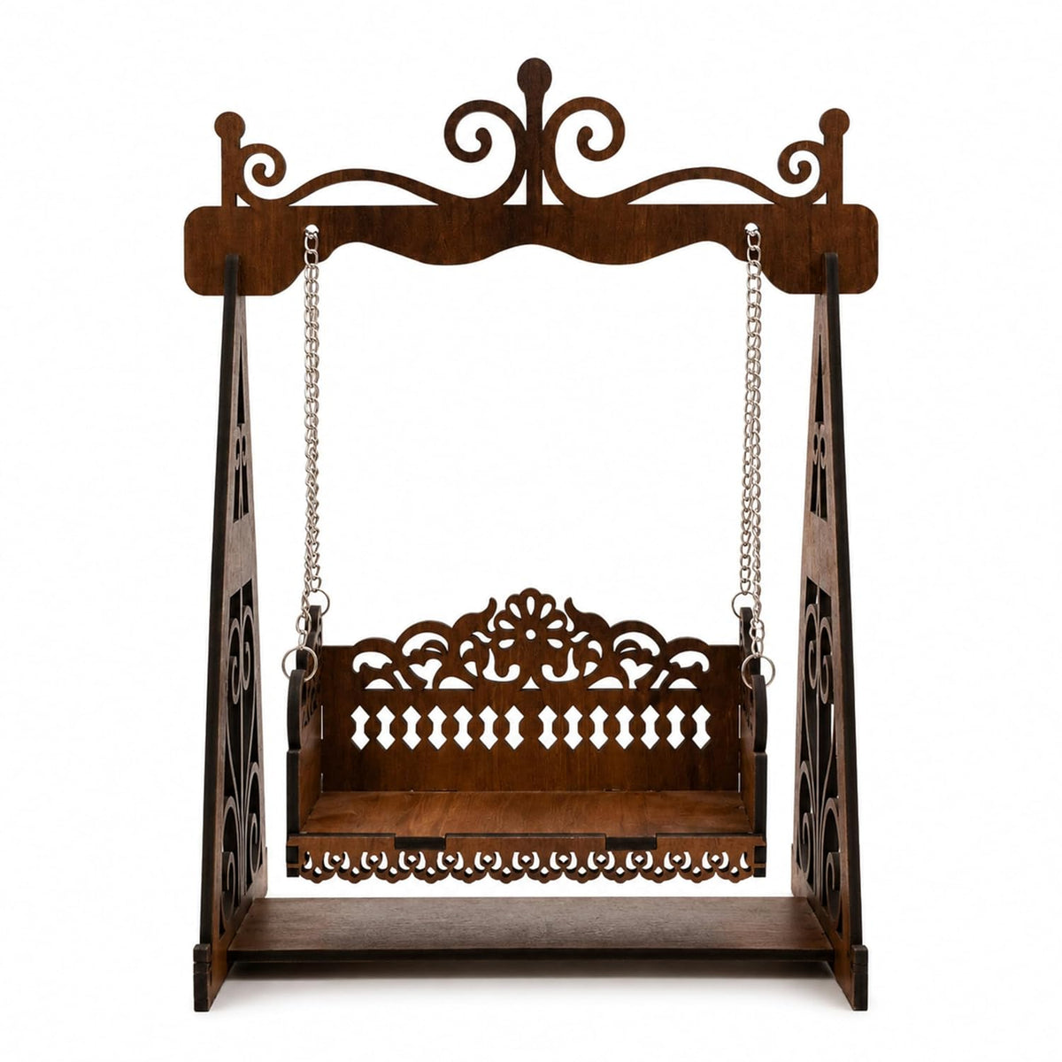 Brown Wooden Laddu Gopal Jhula with Floral Design | Venlay Wood