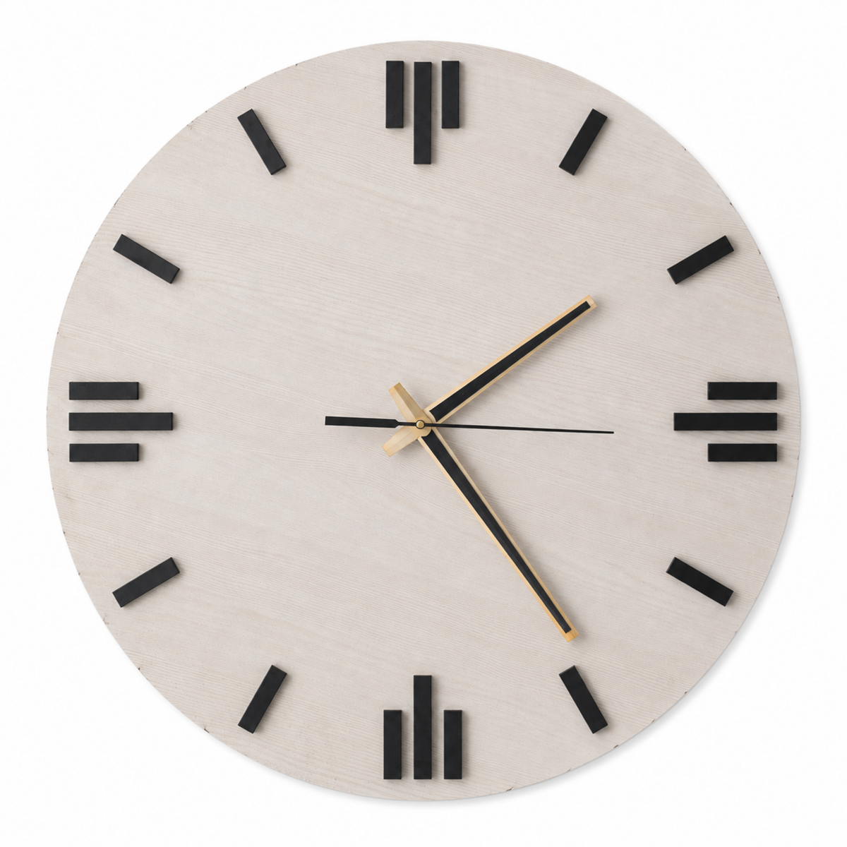 White Wooden Wall Clock – 20 Inch with Black Markers & Gold-Tone Hands