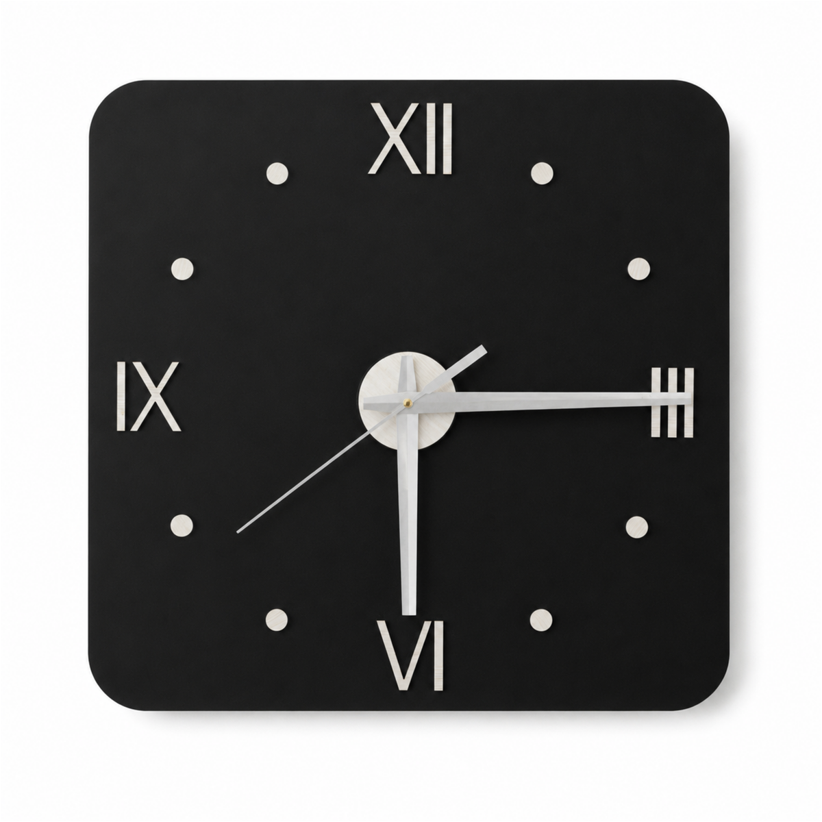 Black Square Wooden Wall Clock – 16 Inch with Roman Numerals