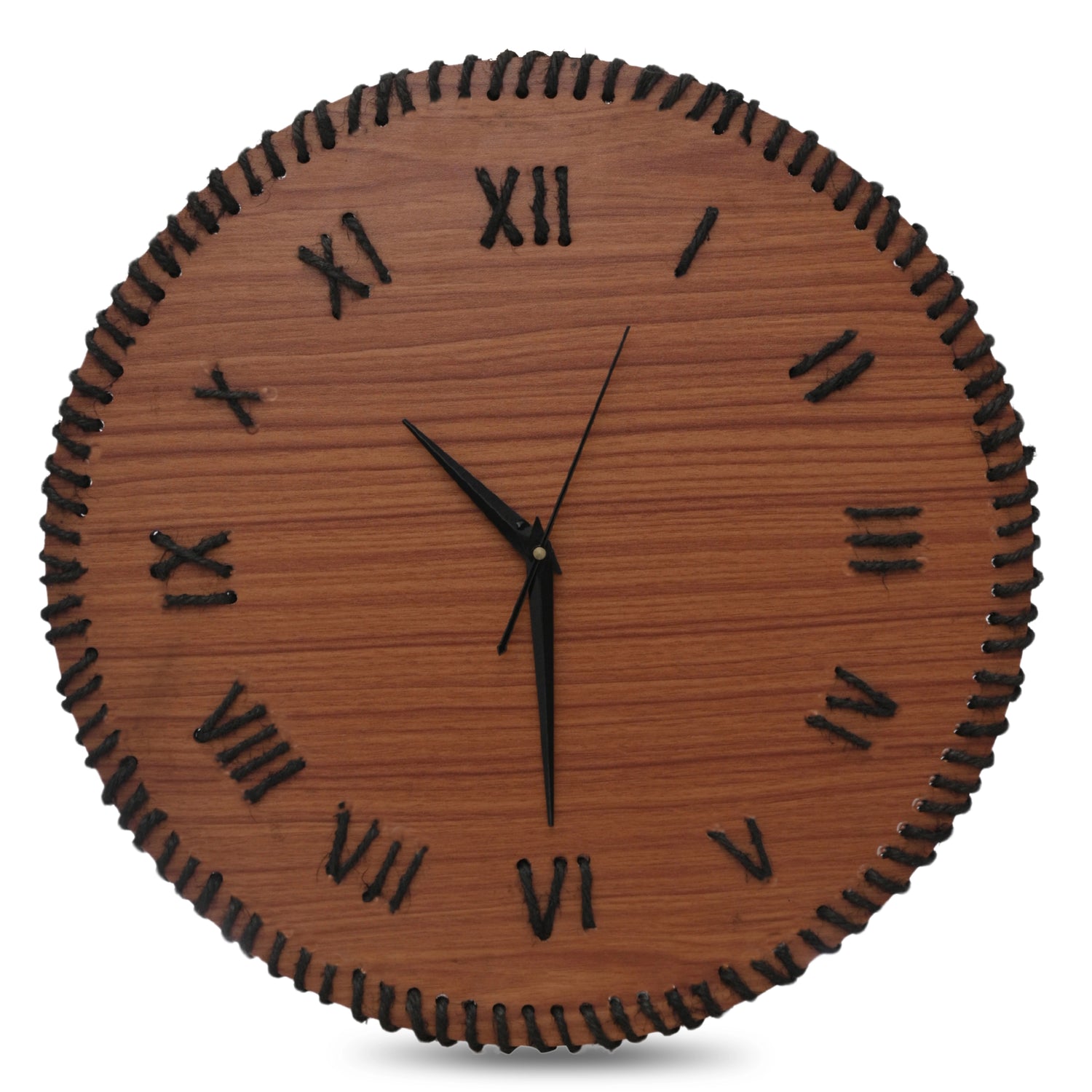Handcrafted Wooden Wall Clock with Roman Numerals | Rustic Thread Design Wall Clock | Rose Wood Finish by Venlay Wood